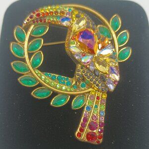 Multi-colored Toucan Gold Tone Brooch.